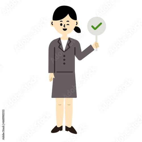 ビジネスパーソン　仕事　女性　スーツ　チェック　全身　イラスト