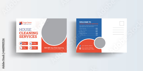 Cleaning Service Modern & Elegant Postcard or Eddm Template house, carpet, window clean Postcard Vector Template.