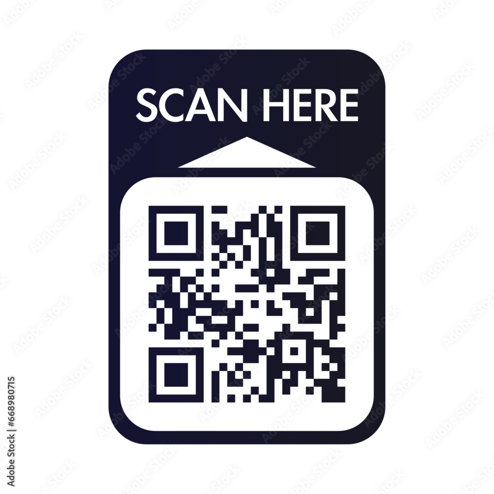 QR code scan here icon for mobile apps and payments. QR code scan for smartphone. Qr code Template scan here QR code for smart phone. Vector illustration. QR code scan here icon for mobile apps and payments. QR code scan for smartphone. Qr code Template scan here QR code for smart phone. Vector illustration.