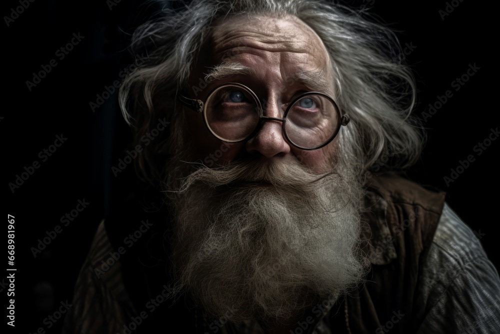 Mad old scientist with blue eyes. Laboratory equipment flask work. Generate Ai Mad old scientist with blue eyes. Laboratory equipment flask work. Generate Ai