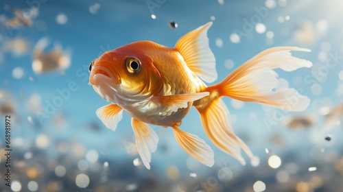 One goldfish on white background.