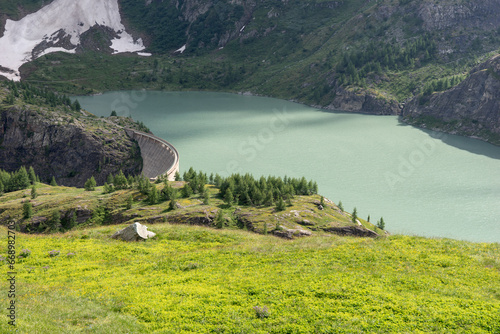 View of the Margaritze Reservoir underneath the Grossglockner Mountain. Austria photo