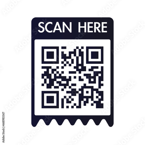 QR code scan here icon for mobile apps and payments. QR code scan for smartphone. Qr code Template scan here QR code for smart phone. Vector illustration.