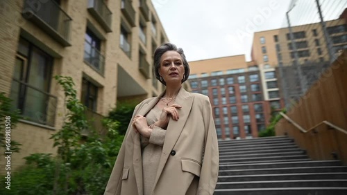 Wallpaper Mural Portrait of a beautiful Caucasian elderly grey-haired woman outdoors. 360 degree video.  Torontodigital.ca