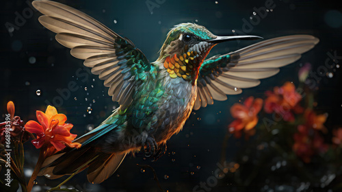 Harmonious flying. data flow concept with Digital humming bird flying ©  Mohammad Xte