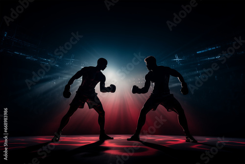 Two man boxers fighting in a boxing ring championship © Pavel