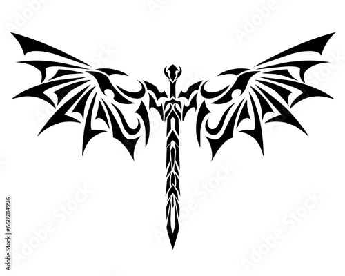 graphic vector illustration of design tribal art sword with dragon wings