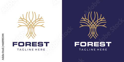 Forest Big Tree Abstract Logo Monoline Style.