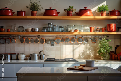 Sleek and Stylish Modern Kitchen Interior with Kitchenware © pkproject