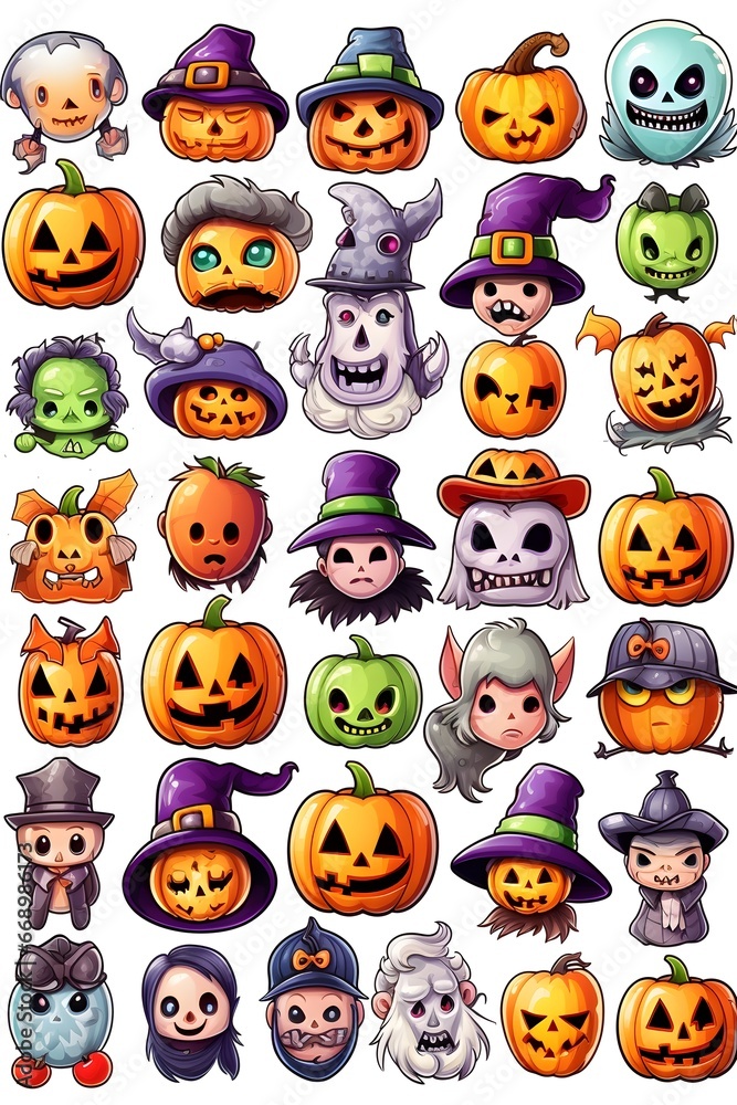 set of pumpkin halloween sticker design 3d illustration set of pumpkin halloween sticker design 3d illustration