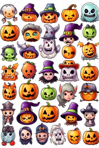 set of pumpkin halloween sticker design 3d illustration © azone