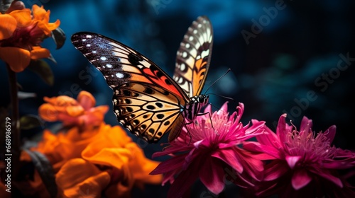 A butterfly perching delicately on a blooming flower, signaling the rebirth of nature.