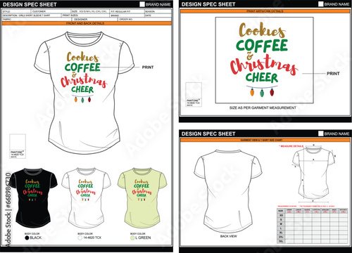  COFFEE CHRISMAS COOKIES STREETWEAR VECTOR DIGITAL DTG DTF HEAT TRANSFER STICKER SUBLIMATION PRINT WOMEN GIRL SHORT SLEEVE T SHIRT TECHPACK MEASUREMENT LAYOUT TEMPLATE DESIGN