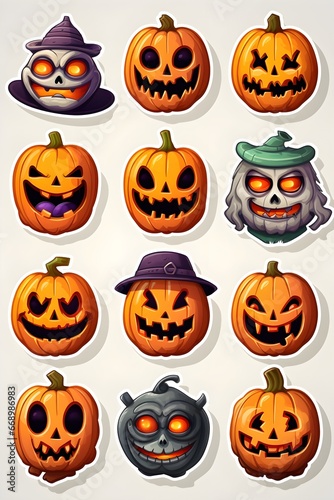 set of pumpkin halloween sticker design 3d illustration