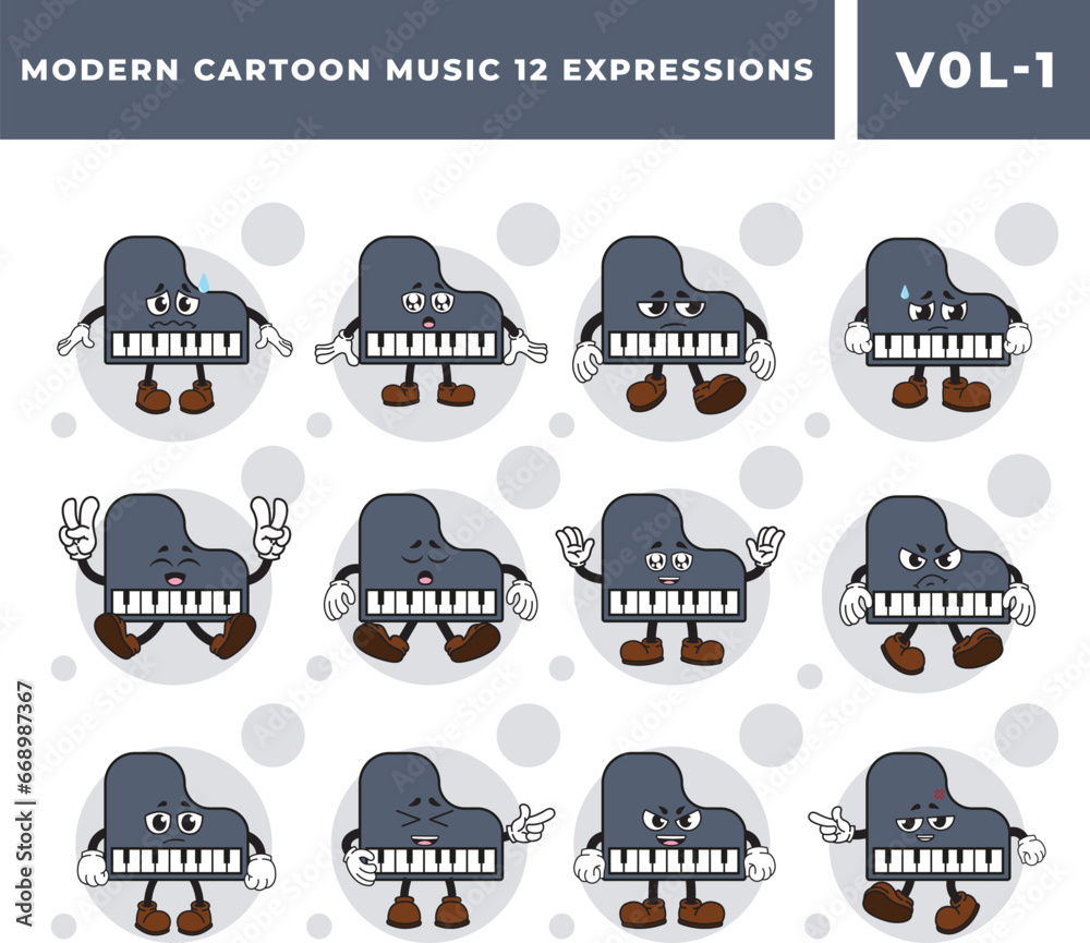 Free Piano Mascot Vector Images Set
