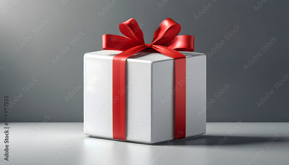 white gift box with red ribbon white gift box with red ribbon