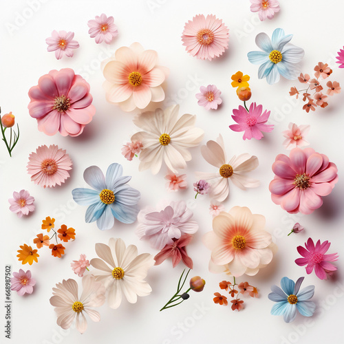 Beautiful small flower in different positions Isolated flowers. Top view