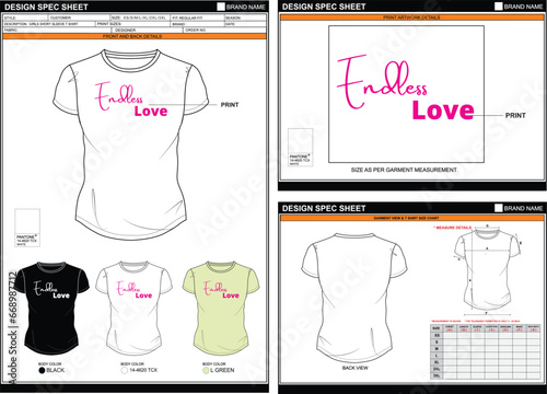 FAMILY ENDLESS LOVE STREETWEAR VECTOR DIGITAL DTG DTF HEAT TRANSFER STICKER SUBLIMATION PRINT WOMEN GIRL SHORT SLEEVE T SHIRT TECHPACK MEASUREMENT LAYOUT TEMPLATE DESIGN
