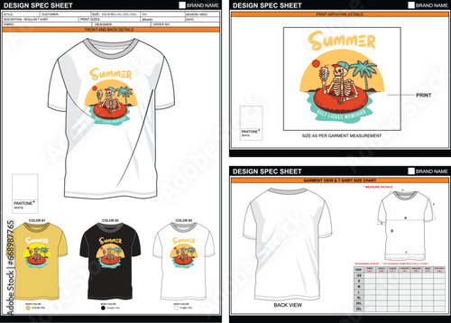 : FUNNY SKULL SUMMER HOLIDAY STREETWEAR VECTOR DIGITAL DTG DTF HEAT TRANSFER STICKER SUBLIMATION PRINT MEN BOYS REGULAR T SHIRT TECHPACK MEASUREMENT LAYOUT TEMPLATE DESIGN