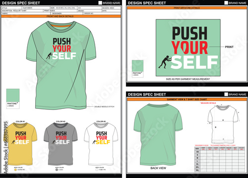 MOTIVATIONAL PUSH YOURSELF STREETWEAR VECTOR DIGITAL DTG DTF HEAT TRANSFER STICKER SUBLIMATION PRINT MEN BOYS REGULAR T SHIRT TECHPACK MEASUREMENT LAYOUT TEMPLATE DESIGN
