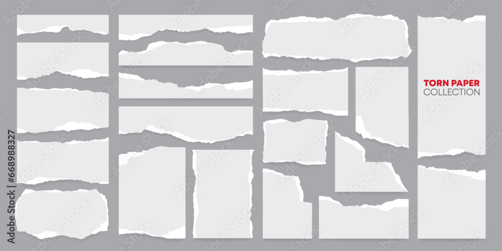 Realistic vector torn or ripped paper strip and newspaper clip art
