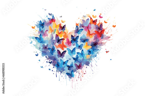water color heart shape flower with butterflay vector design