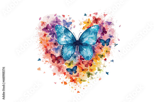 water color heart shape flower with butterflay vector design photo