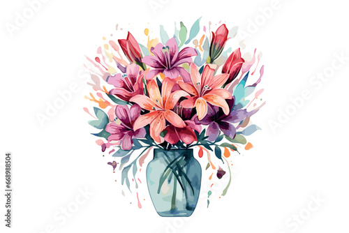 water color heart shape flower vase vector design  photo