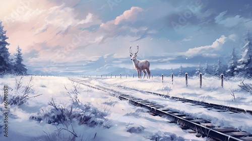 The serene beauty of a snow-covered meadow, interrupted only by the tracks of wandering wildlife.