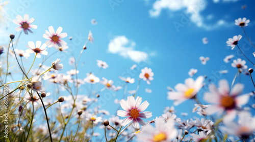 flowers in the field with blue sky