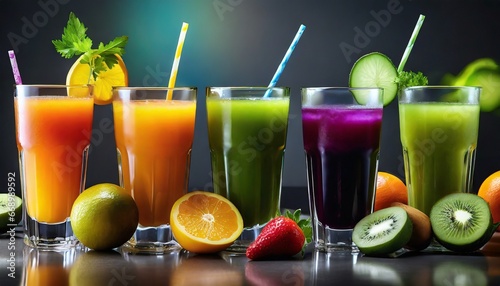 Fresh fruit detox juices on glasses © CreativeStock