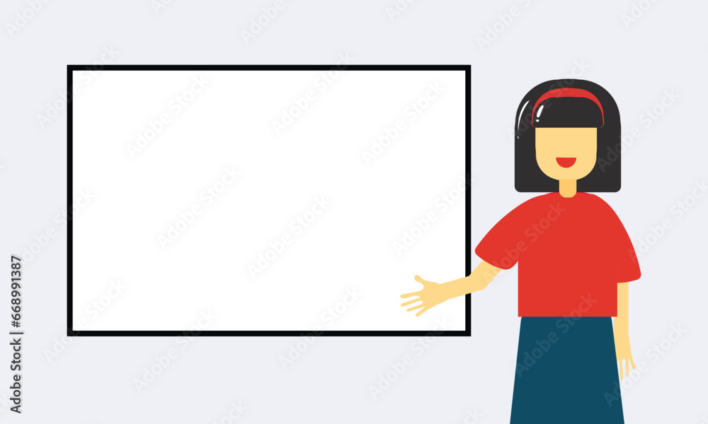 flat illustration of woman in front of whiteboard flat illustration of woman in front of whiteboard