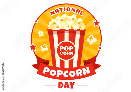 National Popcorn Day Vector Illustration on January 19th with a Big Box Popcorns to Poster or Banner in Flat Cartoon Background Design