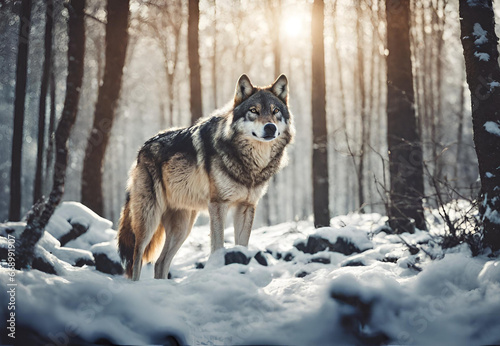 Wolf in Forest, Majestic Forest Wolf, Wild Wolf in Woods