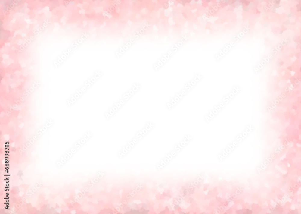 ピンクと白を混ぜてぼかしたお花畑みたいな背景のフレーム　背景透明