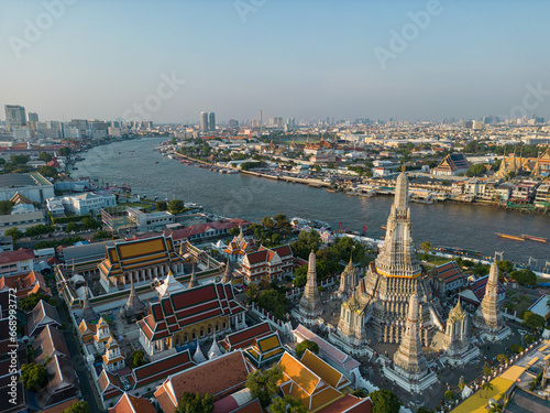 Aerial view Wat Arun Buddha Temple of dawn sunset sky sightseeing travel