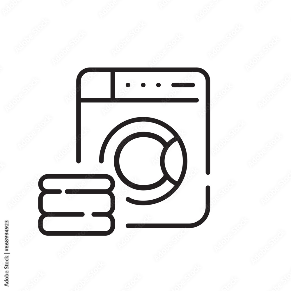 Laundry icon. Washing machine and folded clothes. Pixel perfect, editable stroke icon Laundry icon. Washing machine and folded clothes. Pixel perfect, editable stroke icon