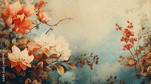 Flowers watercolor illustration  space for text