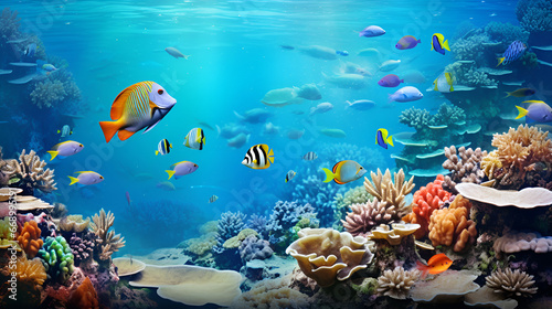 a painting of a coral reef with a variety of fish, a digital rendering by David Martin, behance contest winner, environmental art, behance hd, uhd image, playstation 5 screenshot 