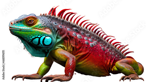Close Up image of a colorful iguana on a transparent background PNG. © I LOVE PNG