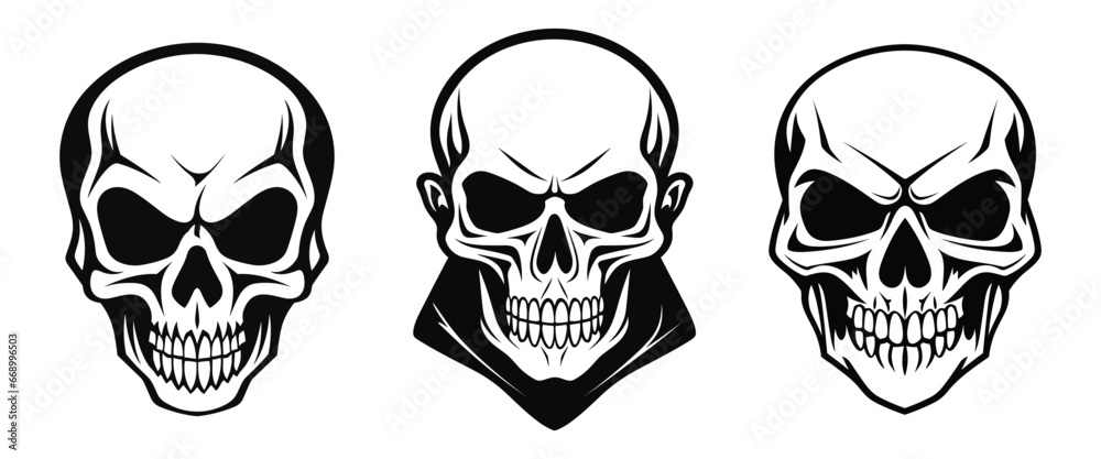 Set of Skull Black Color Vector Illustration