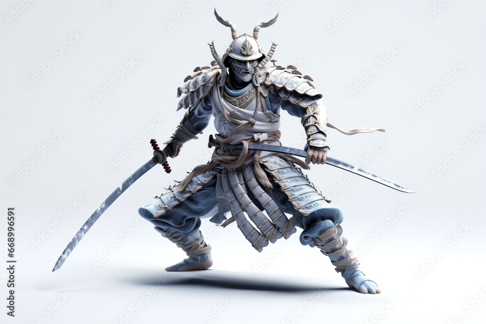 3D caracter cartoon samurai white background 3D caracter cartoon samurai white background