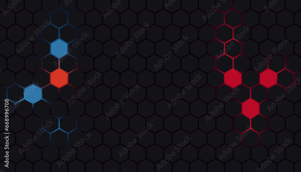 Dark red and blue hexagon abstract technology background with red and ...