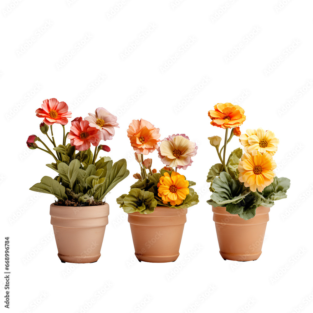 flowers in pots on a transparent background PNG for easy decorating your projects.