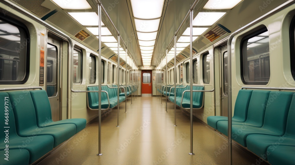 Obraz premium Empty Subway Carriage: Minimalistic, Superb, Clean Image AI Generated