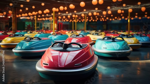 Minimalistic Bumper Cars at Amusement Park AI Generated