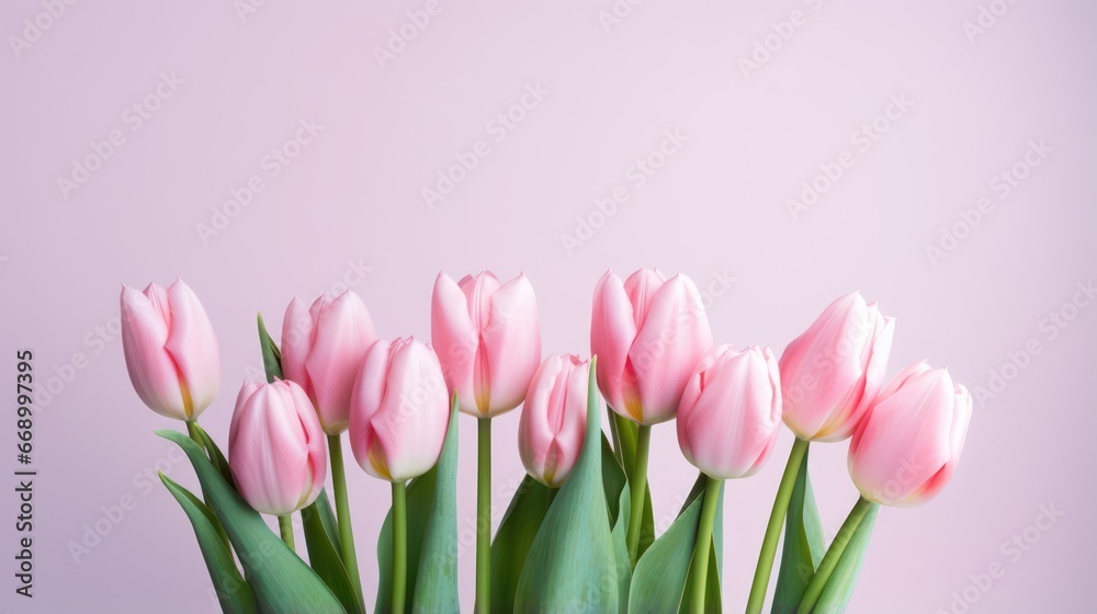 Fototapeta premium Minimalistic Arrangement of Pink Tulips AI Generated