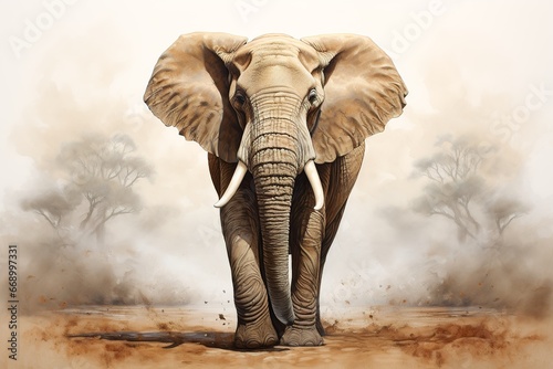 illustration, of majestic elephant, in its natural lifeplace