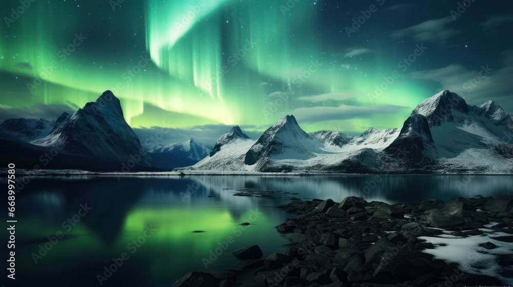 Minimalistic Northern Lights Landscape at Night AI Generated