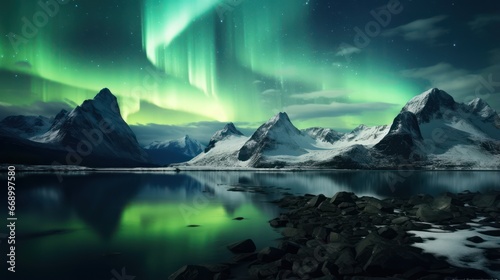 Minimalistic Northern Lights Landscape at Night AI Generated © AlexandraRooss